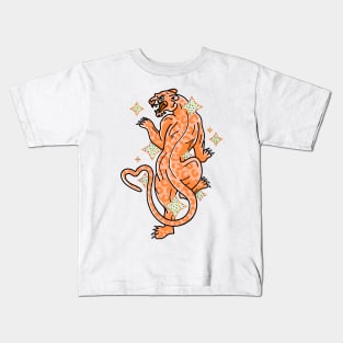 American Traditional Panther Tattoo in Orange with Sparkles and Glitter cute gift Kids T-Shirt